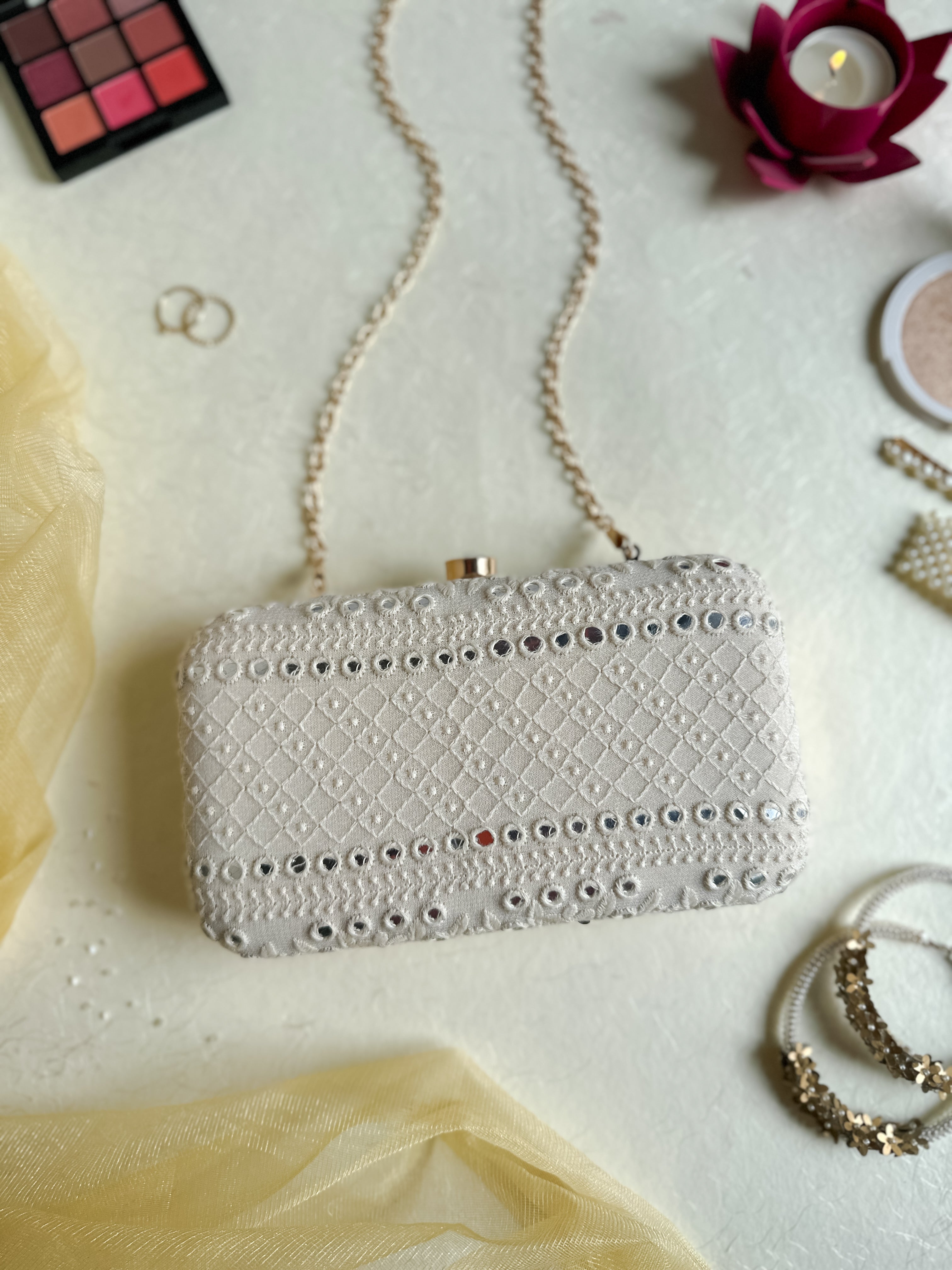 Nice-G Ivory Crafted Clutch: Sophistication for Weddings & Events